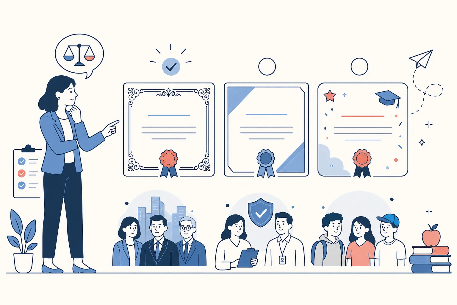 A training manager comparing formal, modern, and playful certificate styles for different audiences