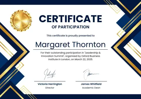 Blue White Gold Modern Participation Certificate certificate template