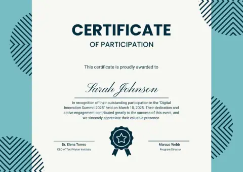 Teal Geometric Participation Certificate certificate template