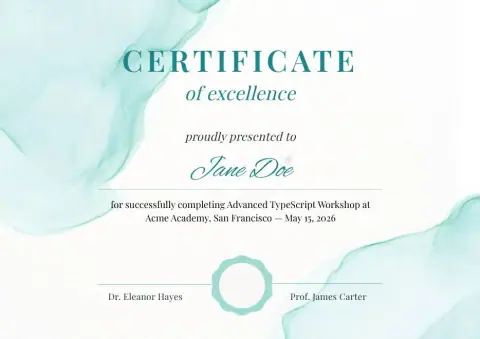 Teal Watercolor Elegant Certificate of Excellence certificate template