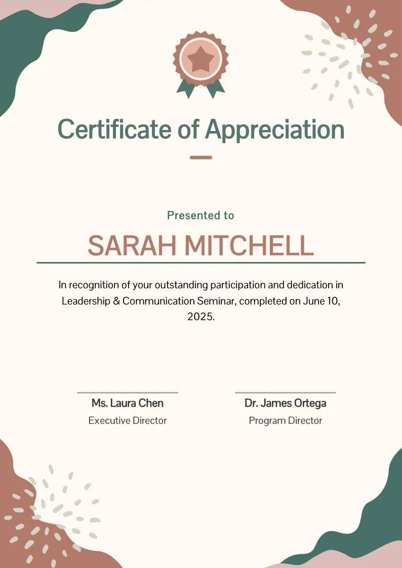 Beige Blob Appreciation Seminar Certificate — portrait preview