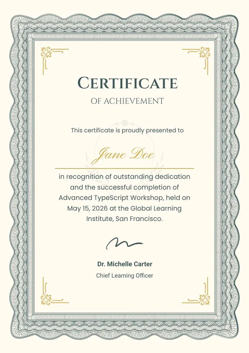 Beige Classic Certificate of Achievement — portrait preview