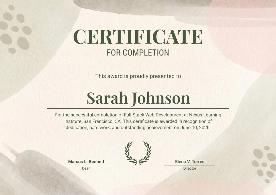 Beige Organic Completion Certificate