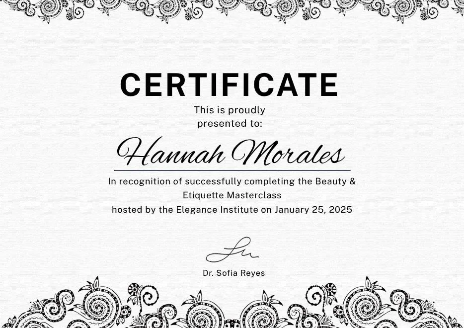 Black White Elegant Certificate Template