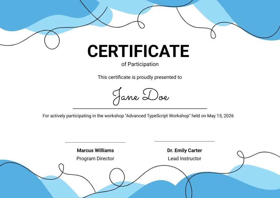 Blue Abstract Waves Participation Certificate