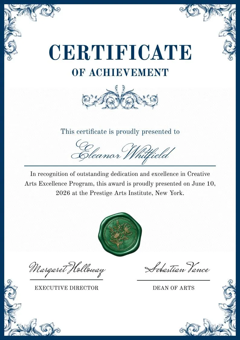 Blue and Green Traditional Certificate of Achievement — portrait preview