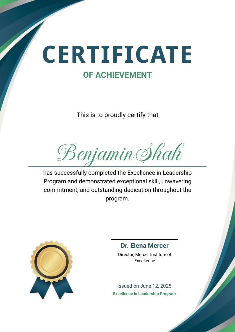 Blue and Green Modern Achievement Certificate — portrait preview