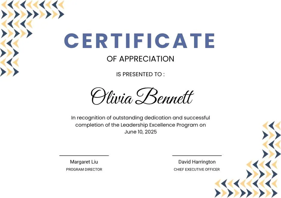Blue Modern Certificate of Appreciation