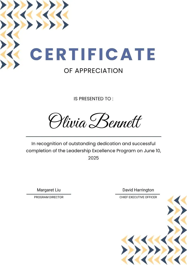 Blue Modern Certificate of Appreciation — portrait preview
