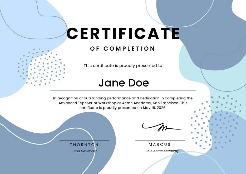 Blue Modern Certificate of Completion