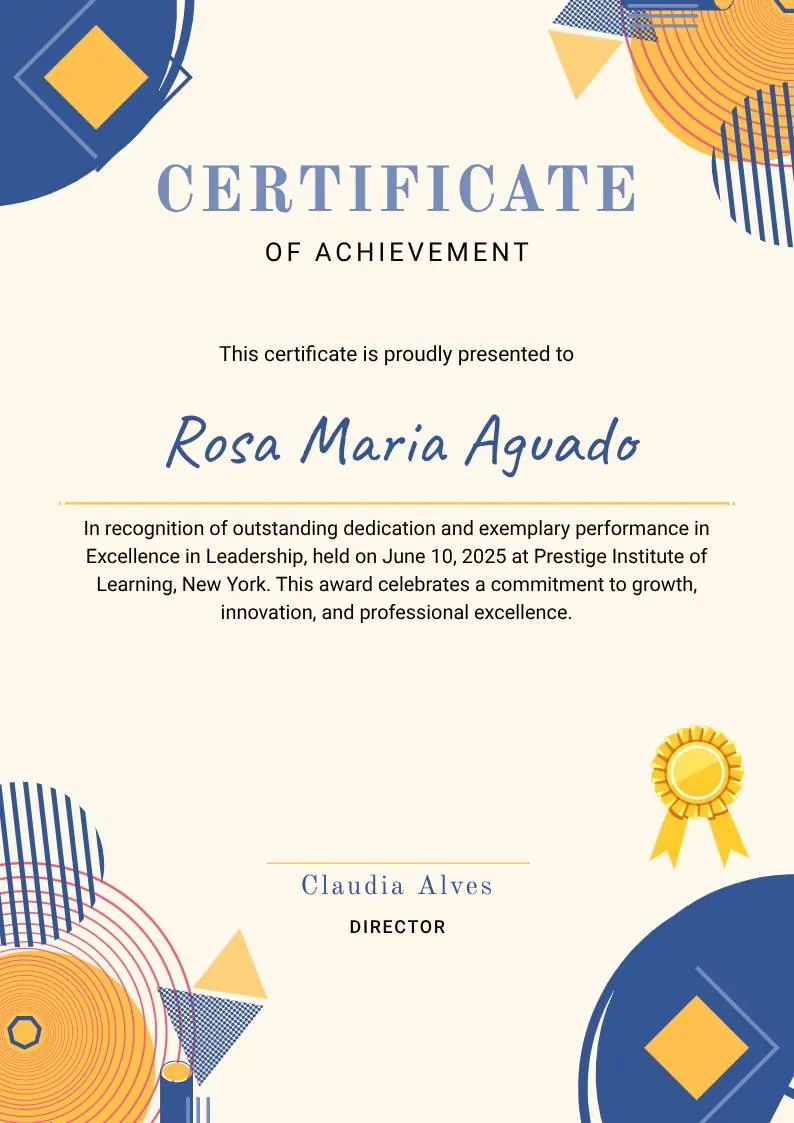 Blue Orange Modern Memphis Certificate of Achievement — portrait preview