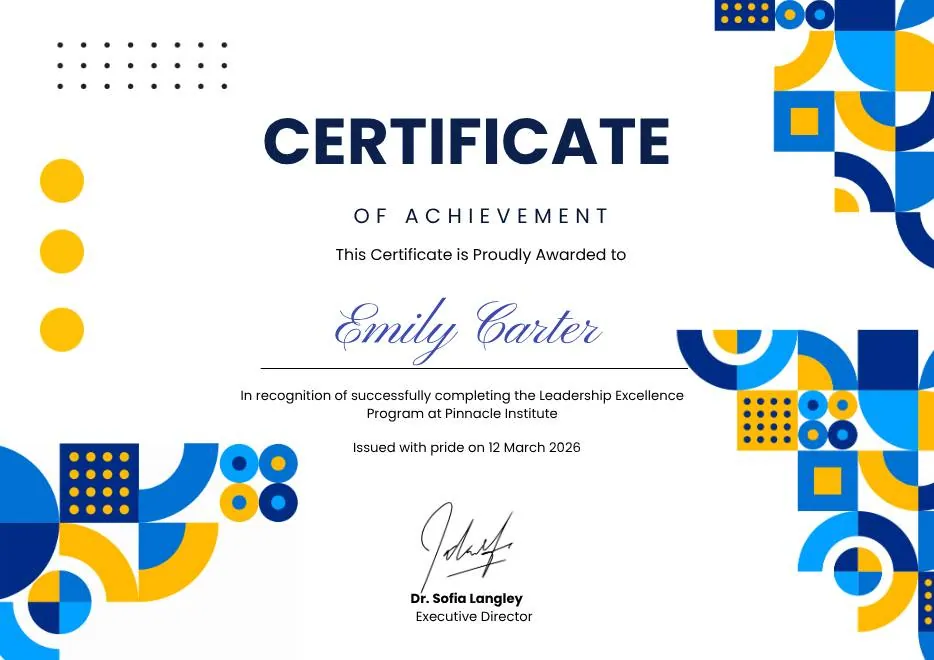 Blue and Yellow Geometric Achievement Certificate