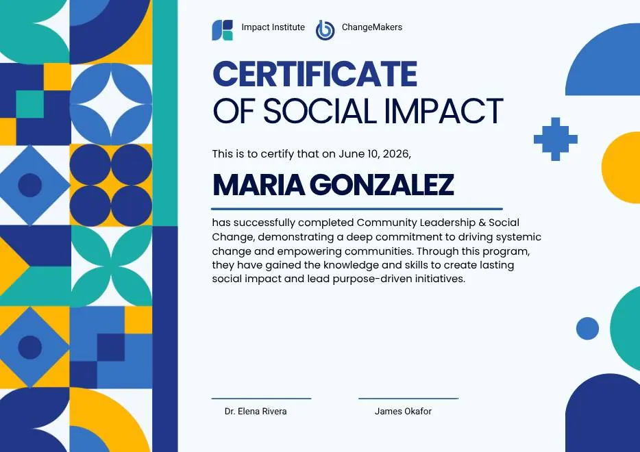 Blue and Yellow Geometric Certificate of Social Impact