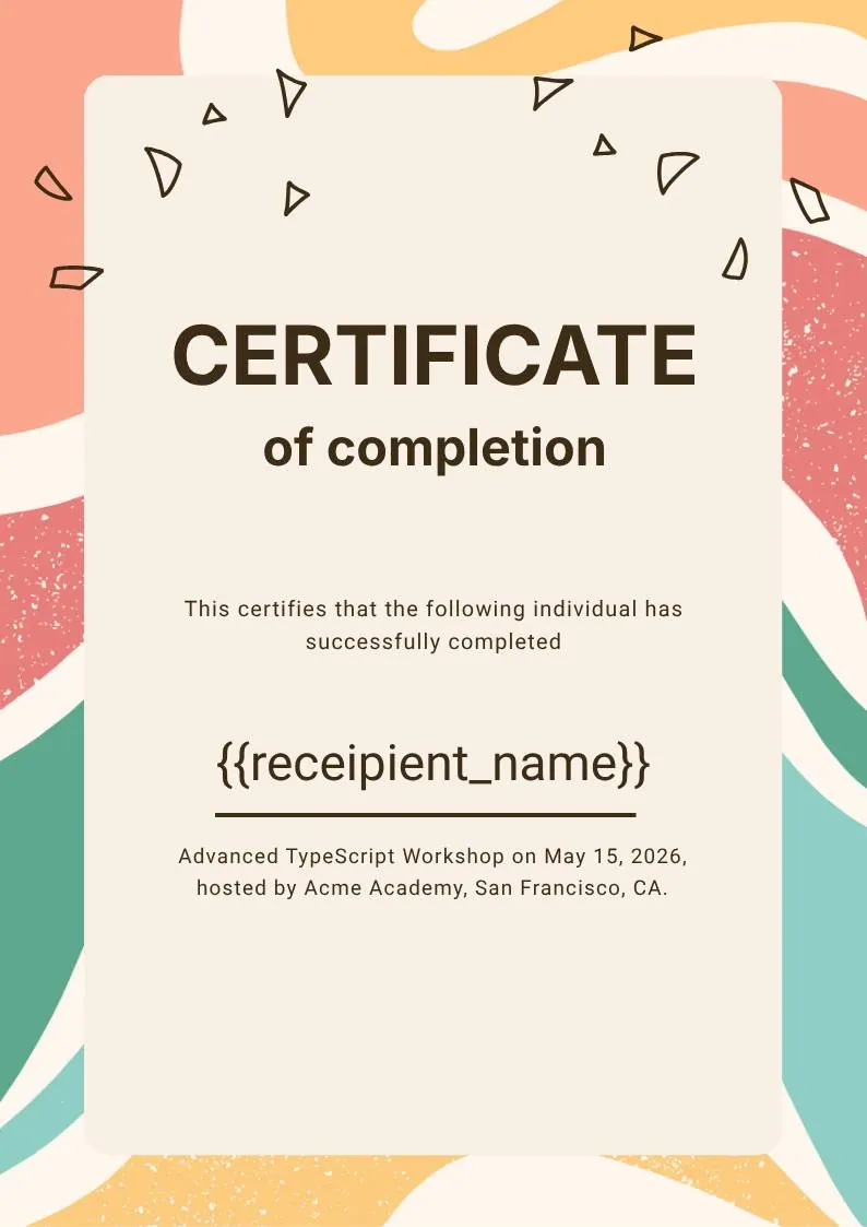 Certificate of Completion in Colorful Abstract Modern Style — portrait preview