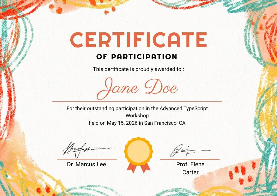 Colorful Brushstroke Art Certificate of Participation