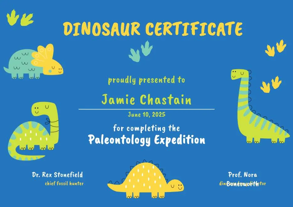 Colorful Funny Dinosaur Kids Certificate