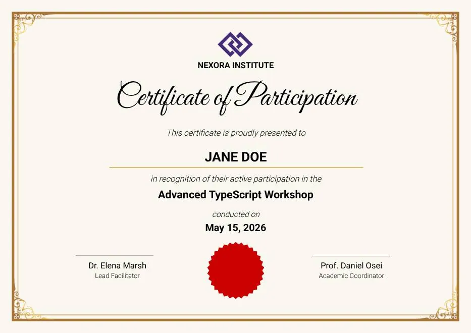 Gold Elegant Workshop Participation Certificate