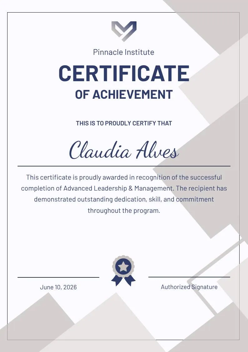 Gray and Blue Modern Achievement Certificate — portrait preview