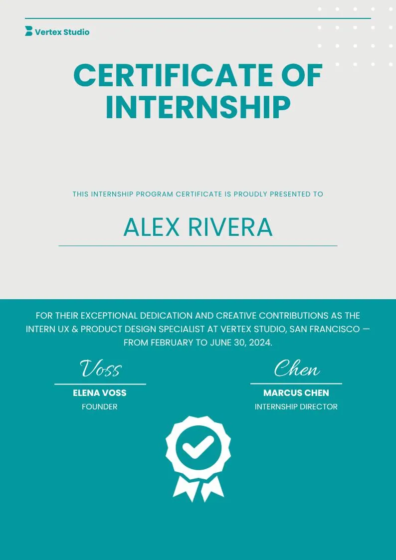 Gray Teal Simple Internship Certificate — portrait preview