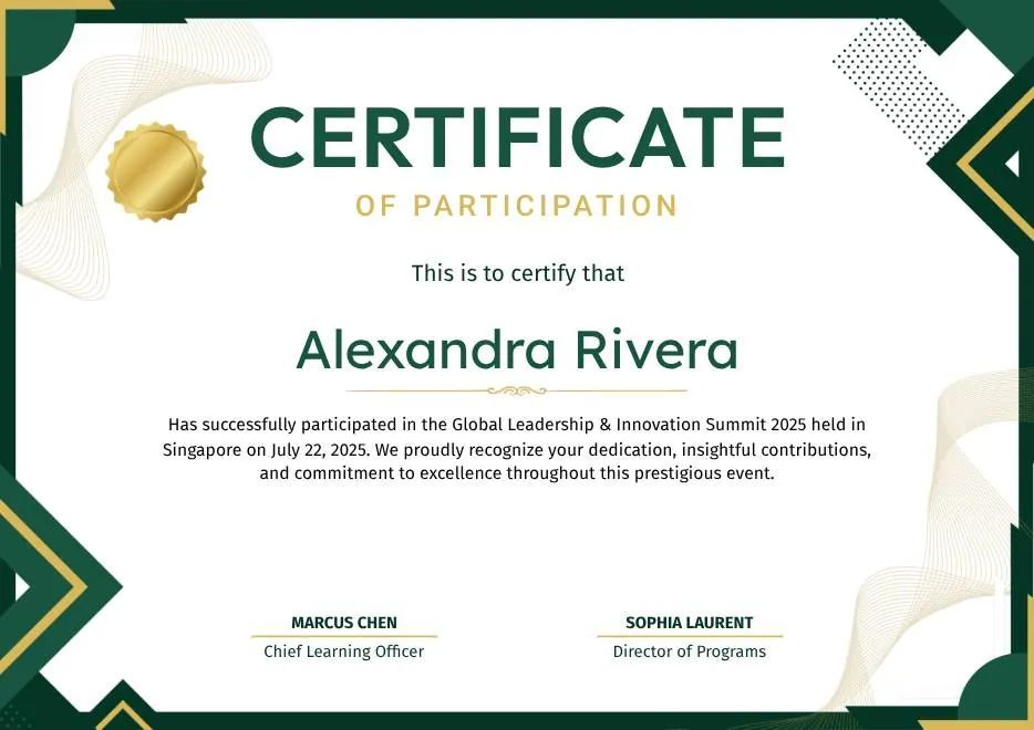 Green and Gold Geometric Modern Certificate of Participation