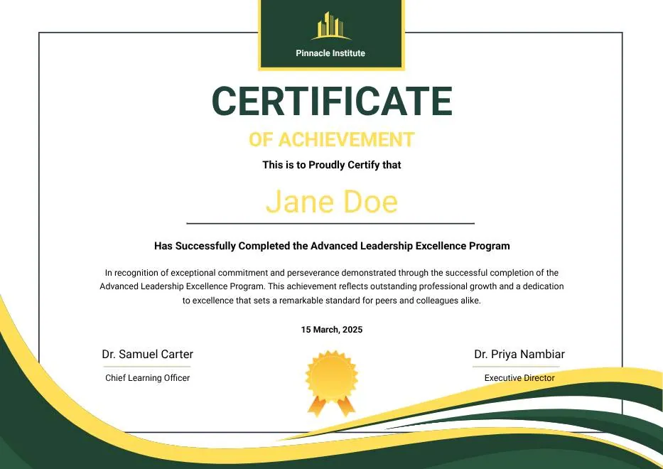 Green and Gold Modern Leadership Achievement Certificate