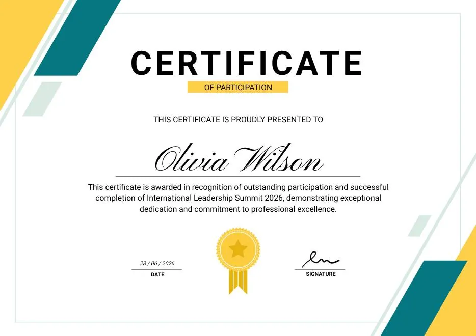 Green & Yellow Minimalist Certificate of Participation