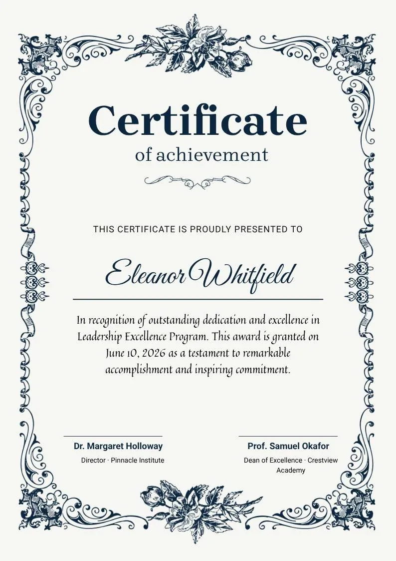 Modern Vintage Certificate of Achievement — portrait preview