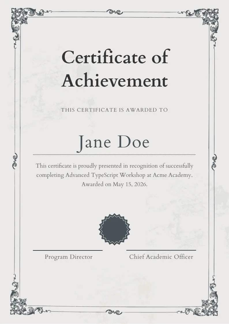 Modern Vintage Certificate of Achievement — portrait preview