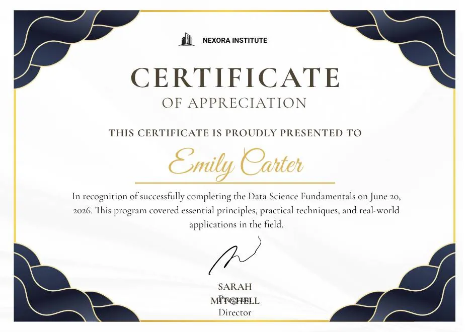 Navy and Gold Modern Appreciation Certificate