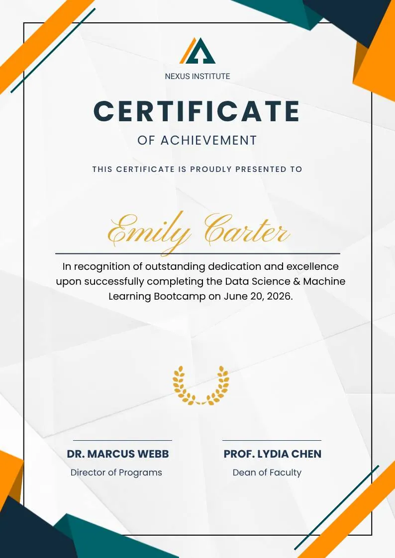 Nexus Institute Bold Geometric Certificate of Achievement — portrait preview