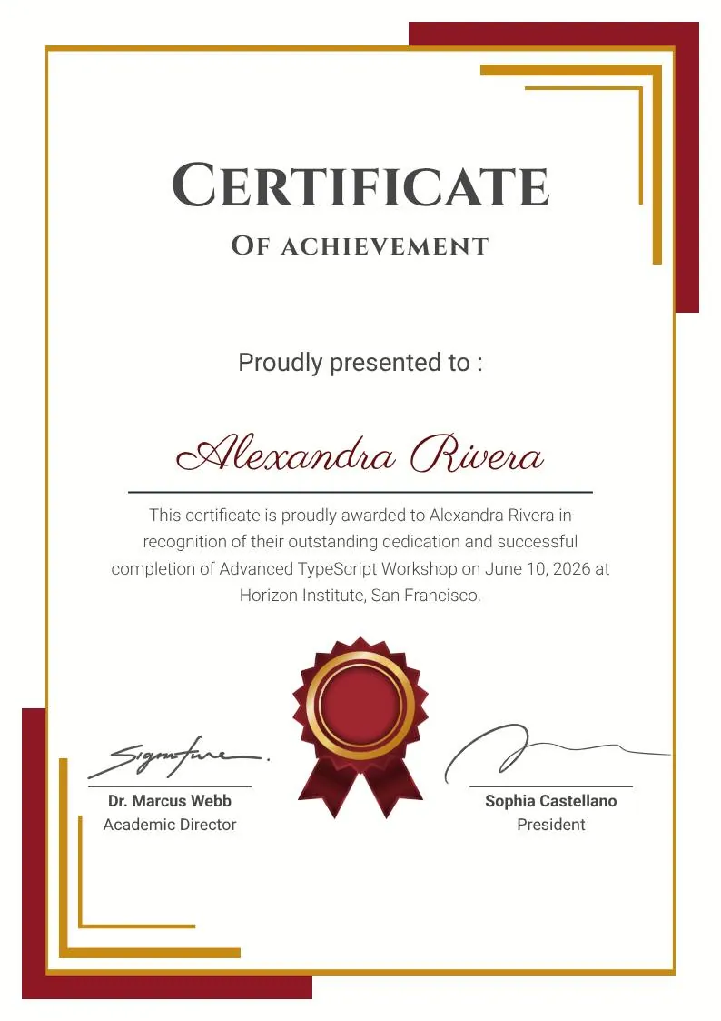 Red and Gold Achievement Certificate — portrait preview