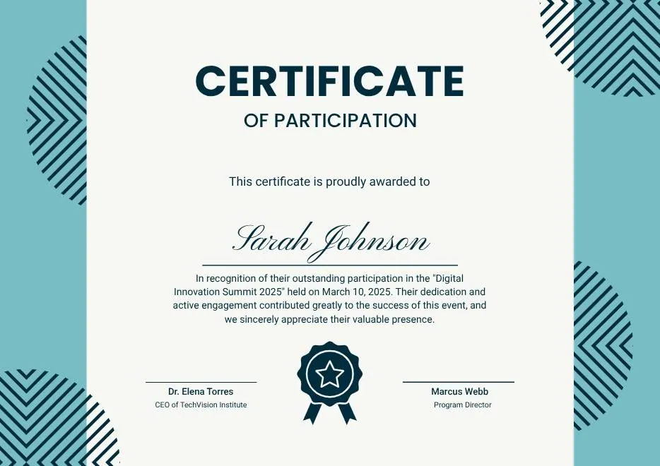 Teal Geometric Participation Certificate