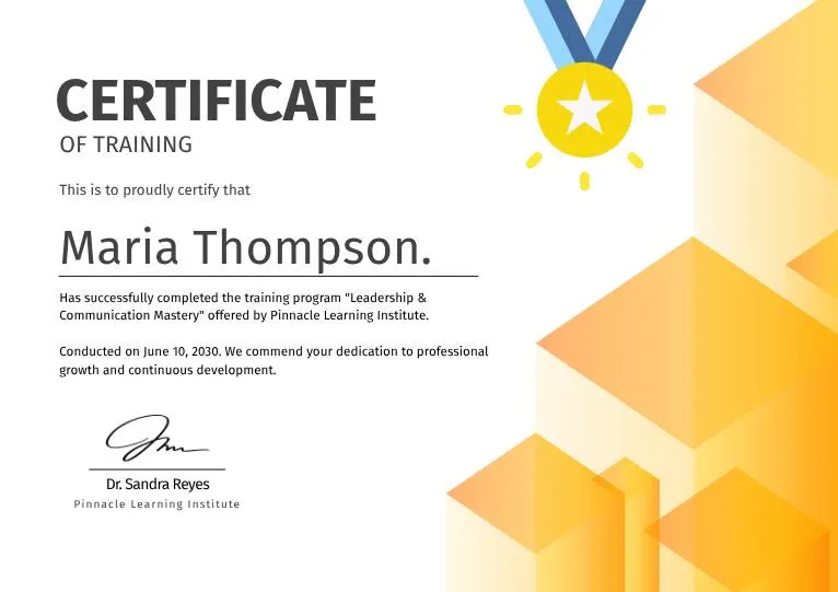 White and Yellow Modern Leadership Training Certificate