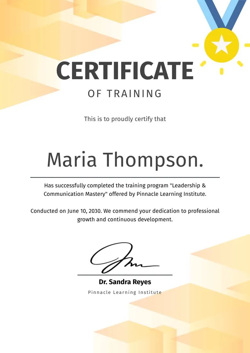 White and Yellow Modern Leadership Training Certificate — portrait preview
